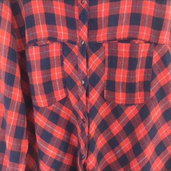 FP Free People Boho L/S plaid Top Gauzy Tunic Snaps Red Blue Relaxed Sz S EUC - Picture 8 of 12